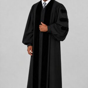 Shadowline Black Pulpit Robe with Velvet Panels & Doctoral Bars