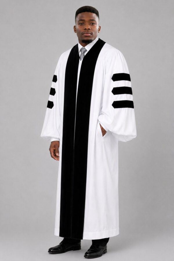 Shepherd’s White Pulpit Robe with Black Velvet