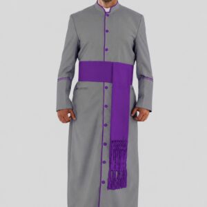 Sleek Gray Clergy Robe with Striking Roman Purple Accents