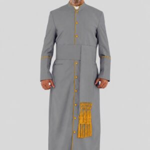 Stylish Gray Clergy Robe with Golden Detailing for a Professional Look