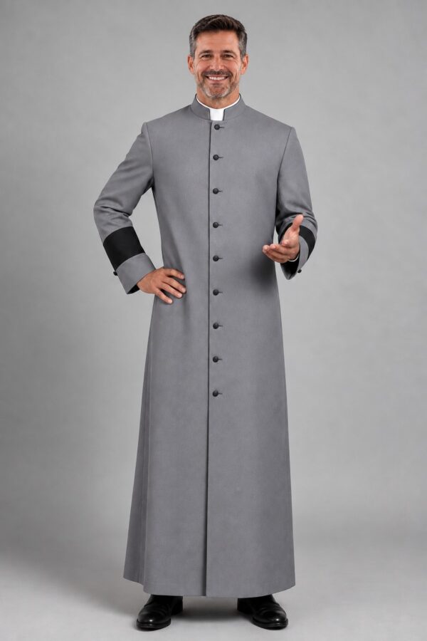 Tabernacle Grey Clergy Robe with Black Accents