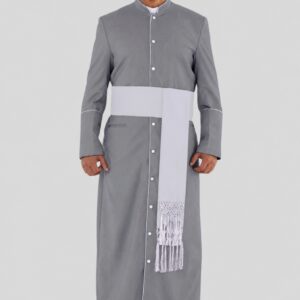 Traditional Gray Clergy Robe with White Trim for Special Ceremonies