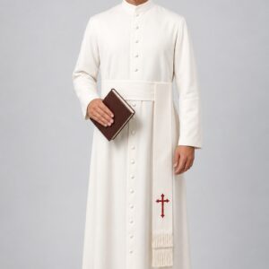 Traditional White Pastor Robe for Sunday Worship Use