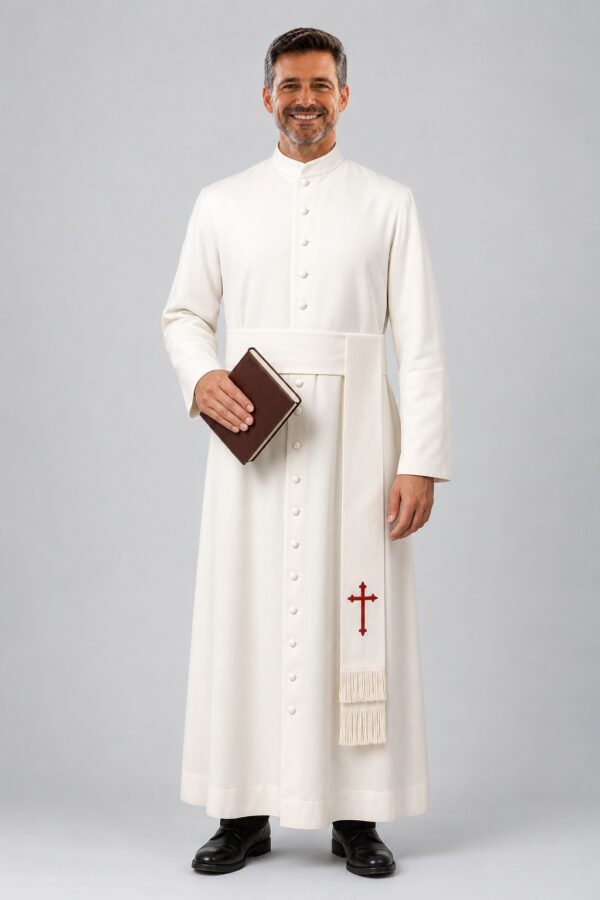 Traditional White Pastor Robe for Sunday Worship Use