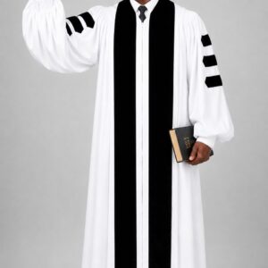 White Pulpit Robe with Velvet Panel & Doctoral Bars